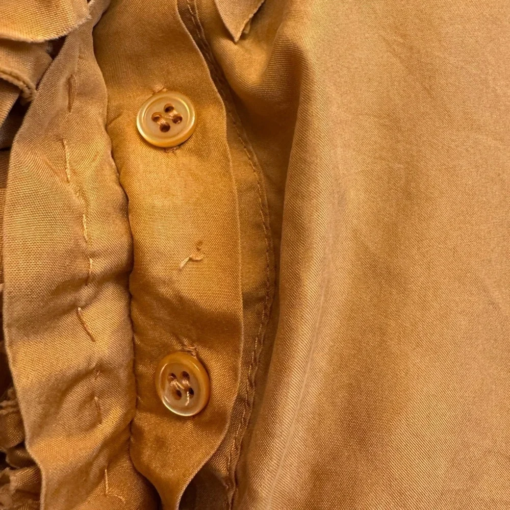 J. CREW SILK V Neck Ruffle Top Gold Sleeveless Top SZ4 Romantic Wedding EUC